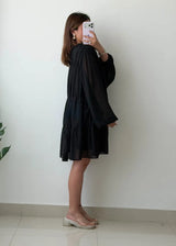 Size XL-2XL, Black Sheer Layered Dress