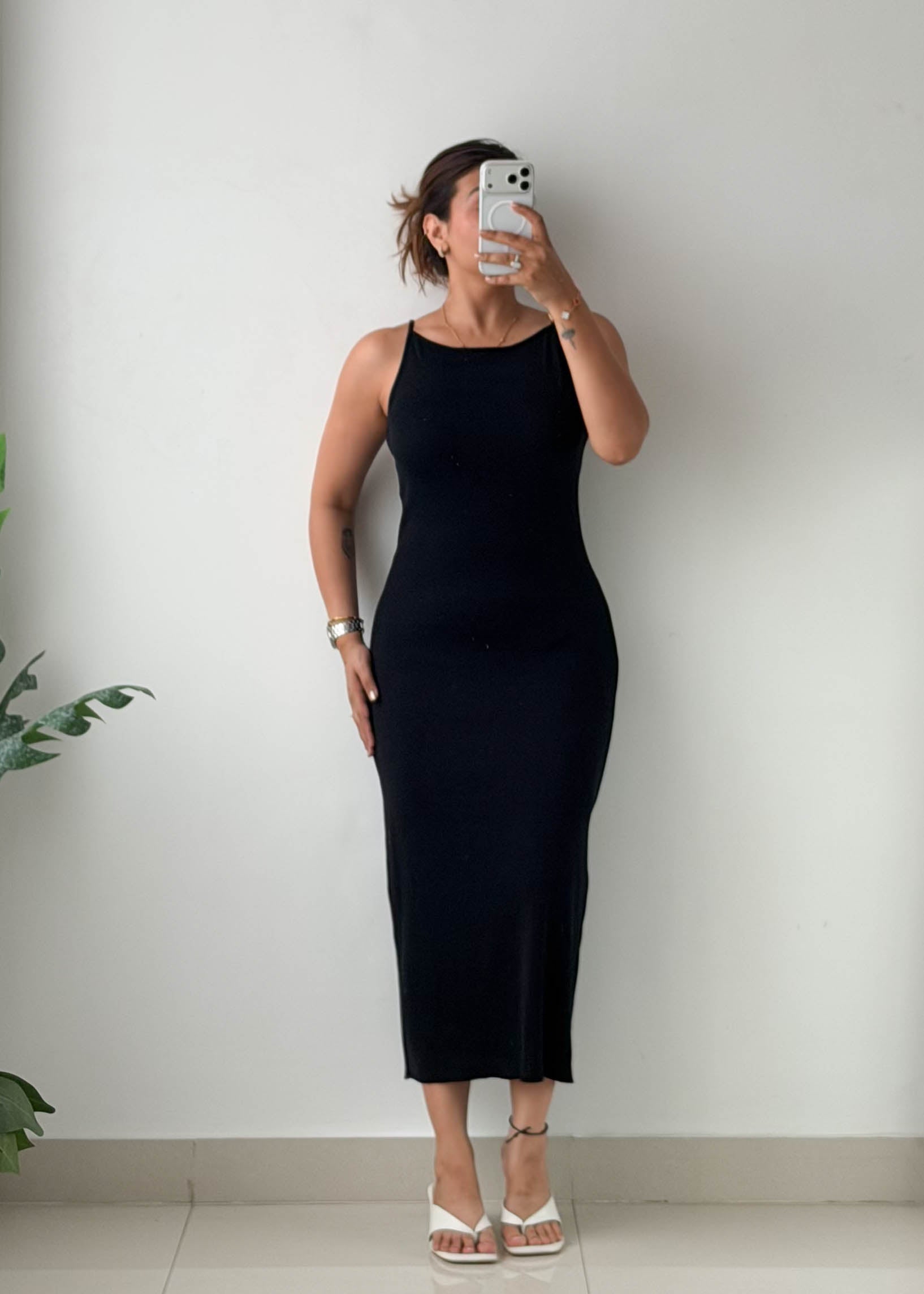 Size XS-S Black High Neck Knit Maxi Dress