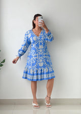 Size L & XL Blue Floral Printed Mini Dress