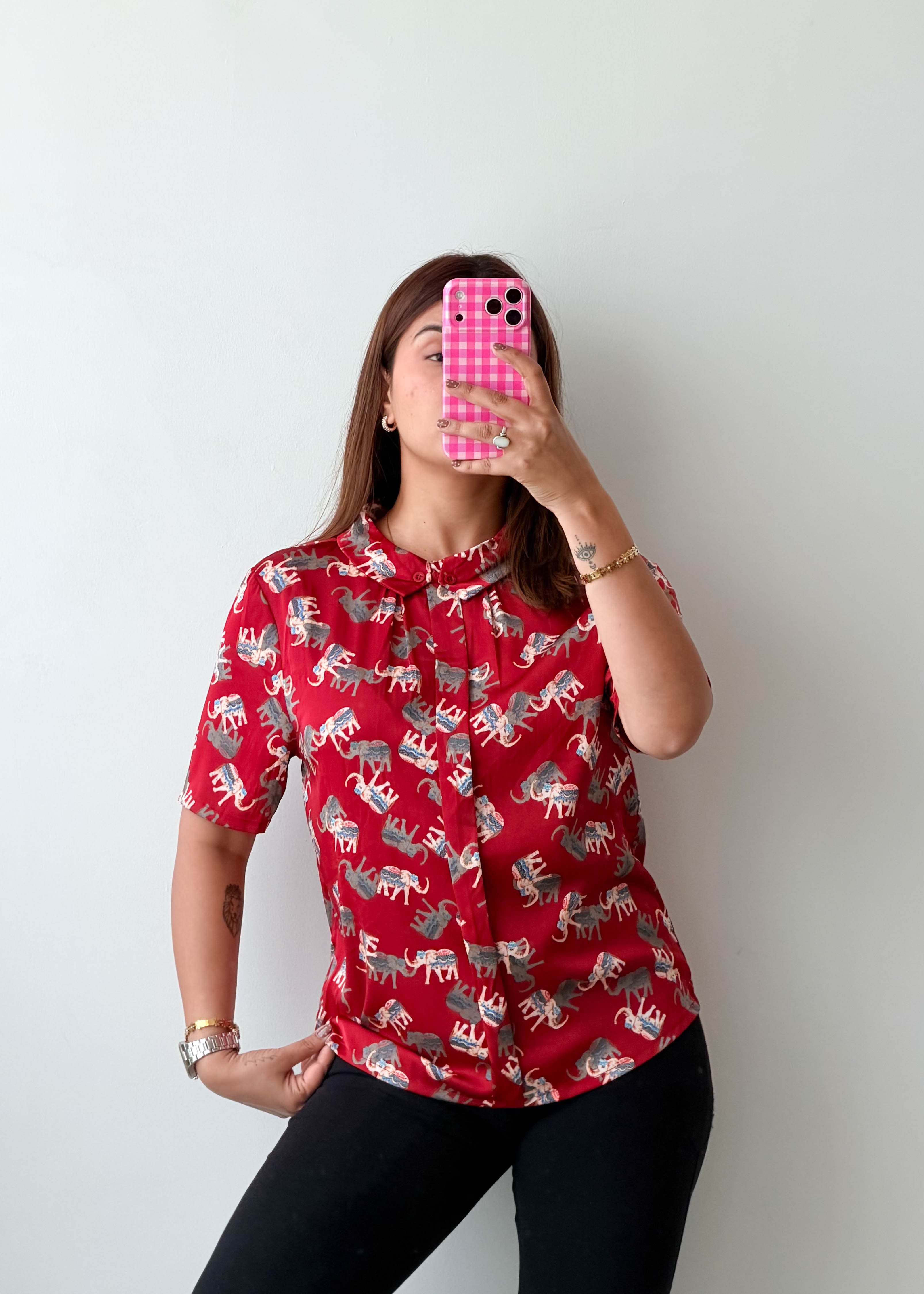 Size XS-S Red Print Shirt Top