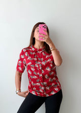 Size XS-S Red Print Shirt Top