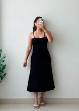 Size XS-S Black Ribbed Strap Midi Dress
