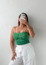 Size S-M Green Ruched Cami Bodysuit