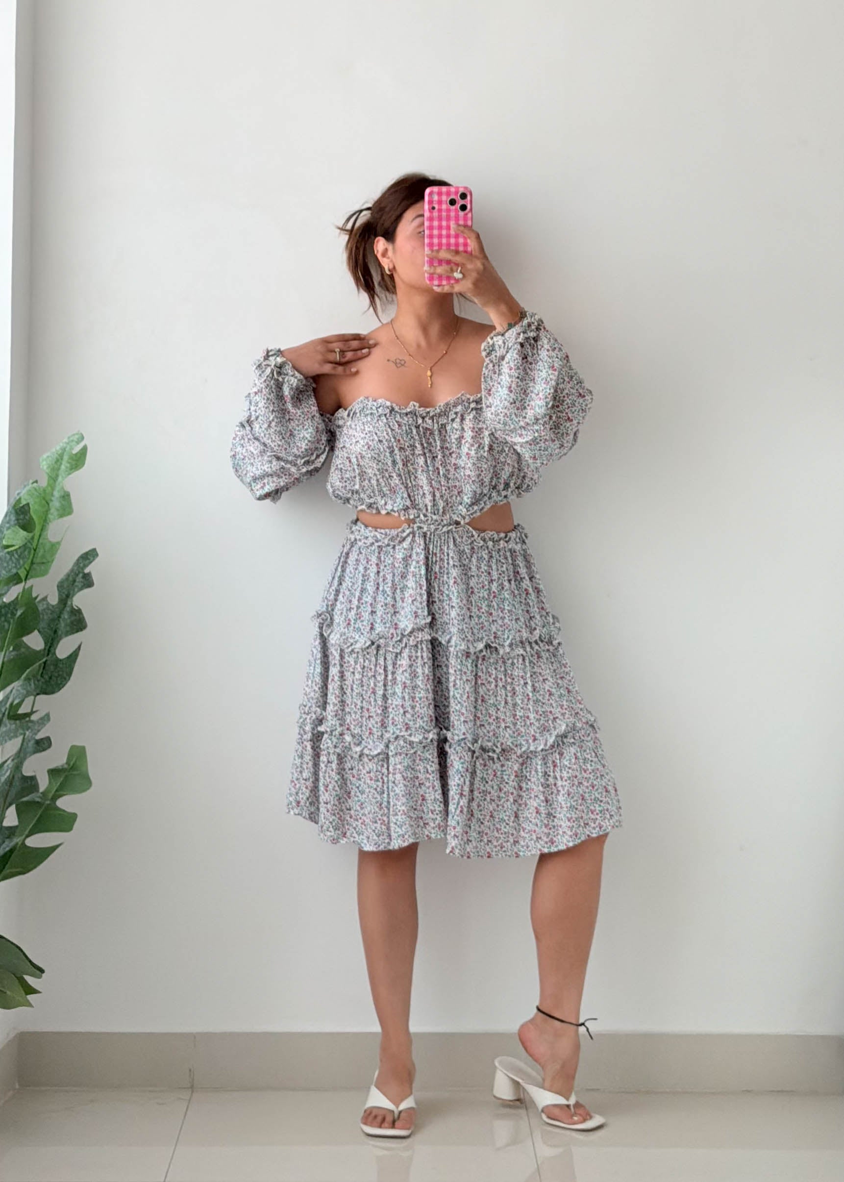 Size XL-2XL Floral Cut-Out Mini Dress