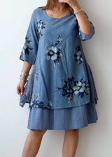 Size M-L, Blue Floral Layered Midi Dress