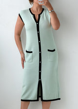 Size M-L Mint Green Contrast Trim Knit Midi Dress