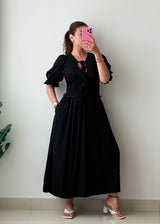 Size S-L Black Lace-Up Maxi Dress