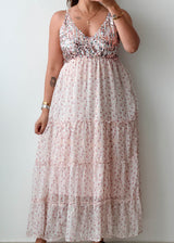 Size M-L Blush Pink Floral Tiered Maxi Dress