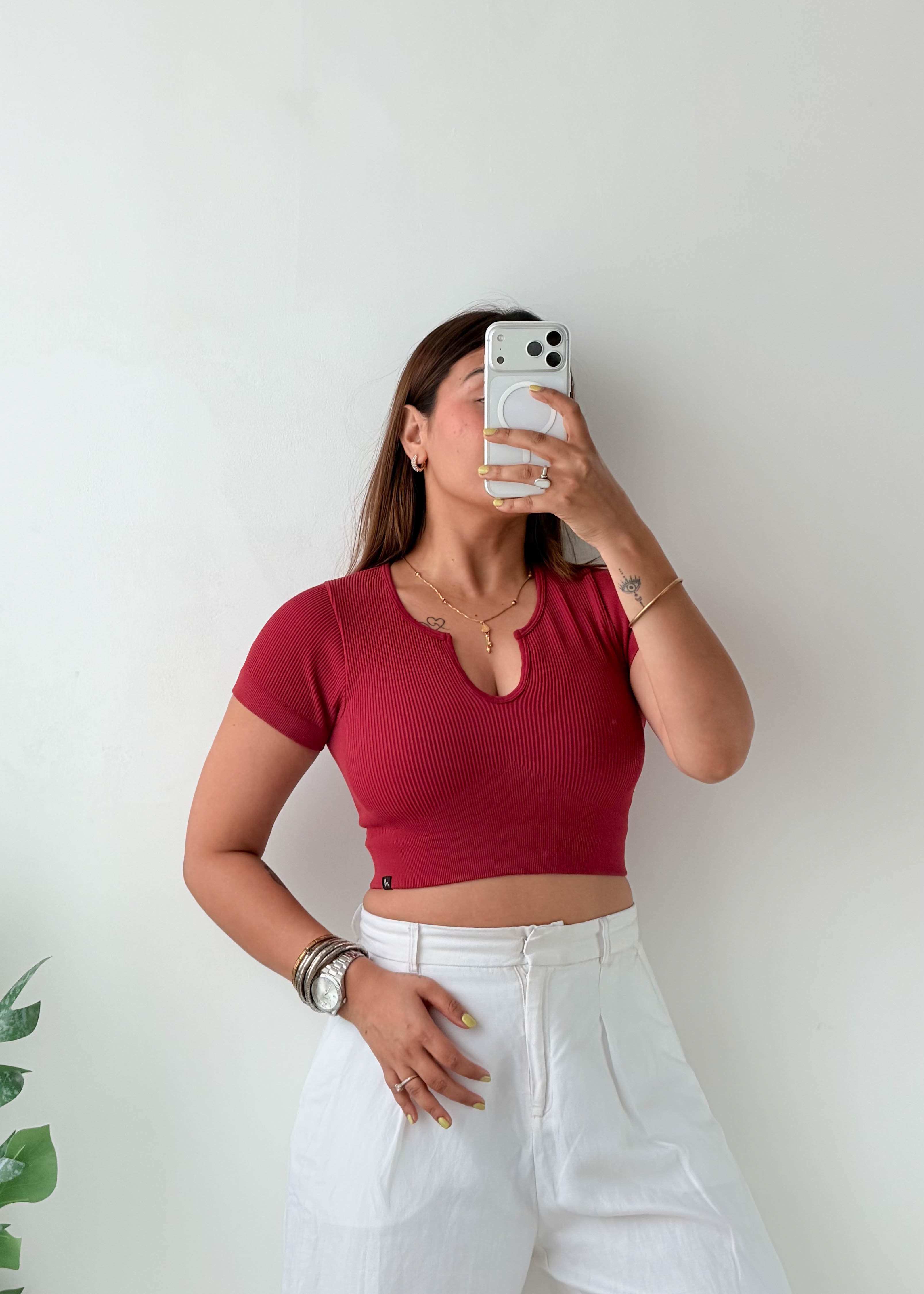 Size XS-S Burgundy Ribbed Crop Top