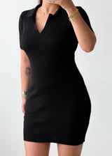 Size S-M Black Ribbed Polo Bodycon Mini Dress