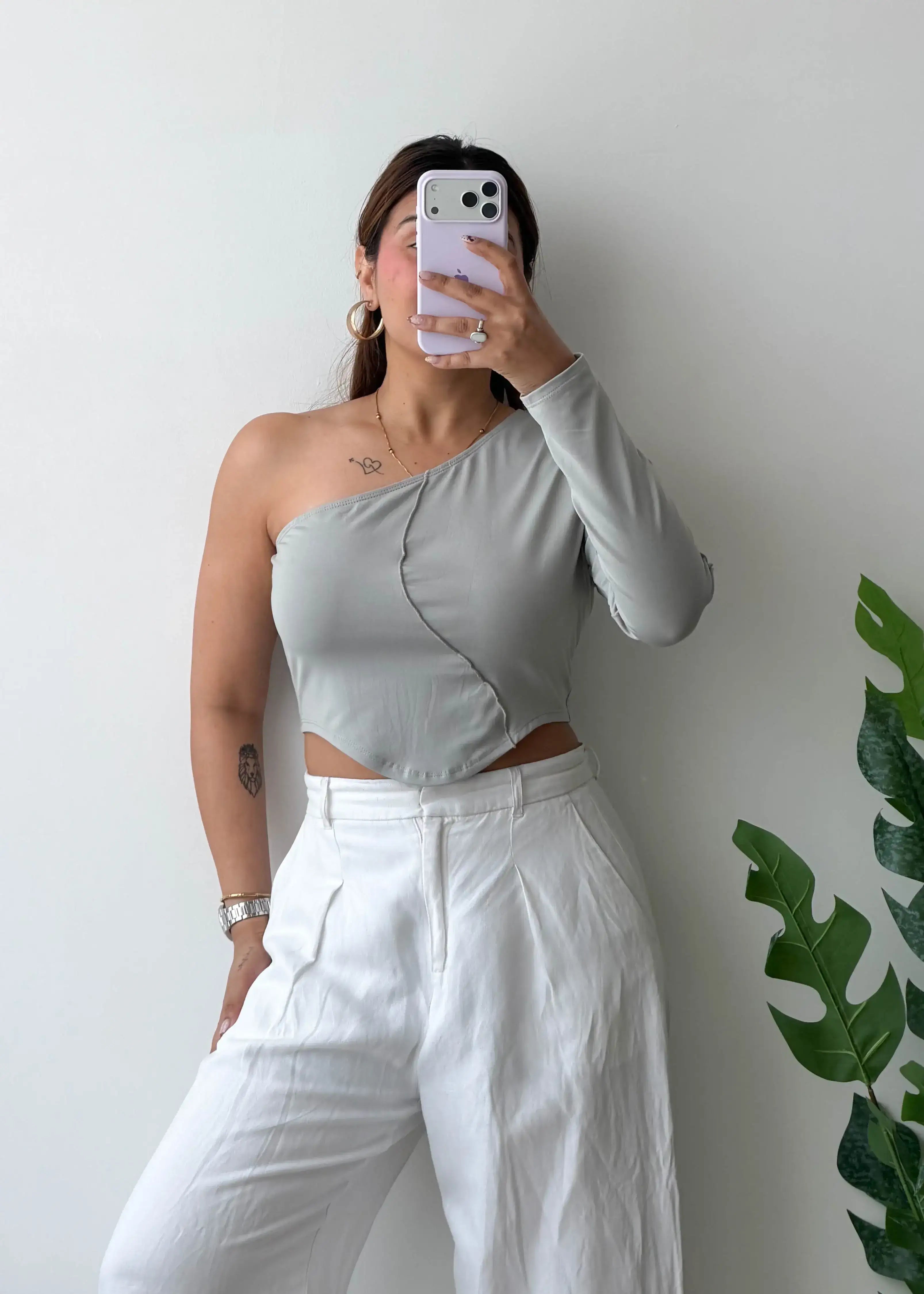 Size M-L, Sage One-Shoulder Cutout Top