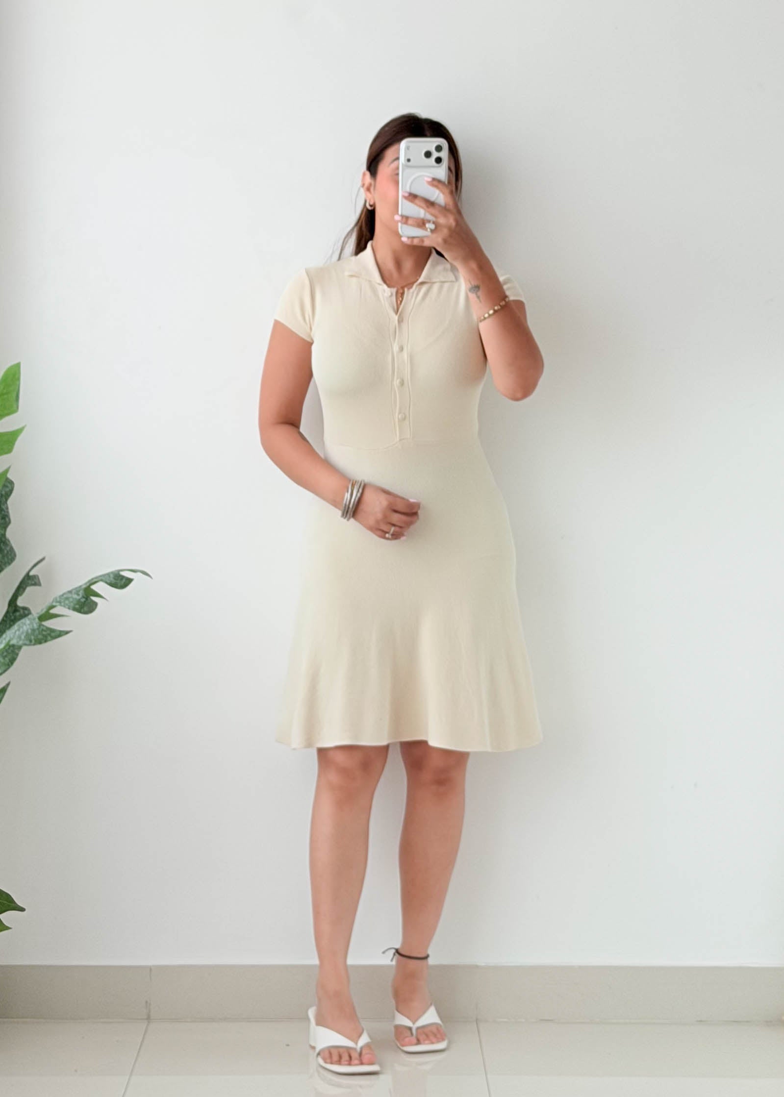 Size XS-S Cream Polo Knit Mini Dress