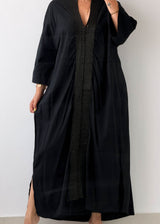 Size M-XL Black Embroidered Kaftan Dress