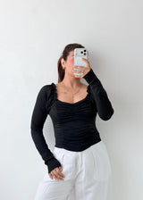 Size S-M Black Ruched Front Top