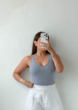 Size XS-S Grey Scoop Neck Bodysuit