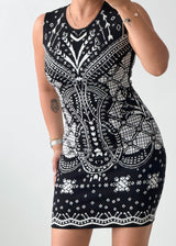 Size S-M Black Abstract Pattern Knit Mini Dress