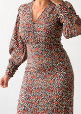 Size XS-S Brown Floral Long Sleeve Maxi Dress