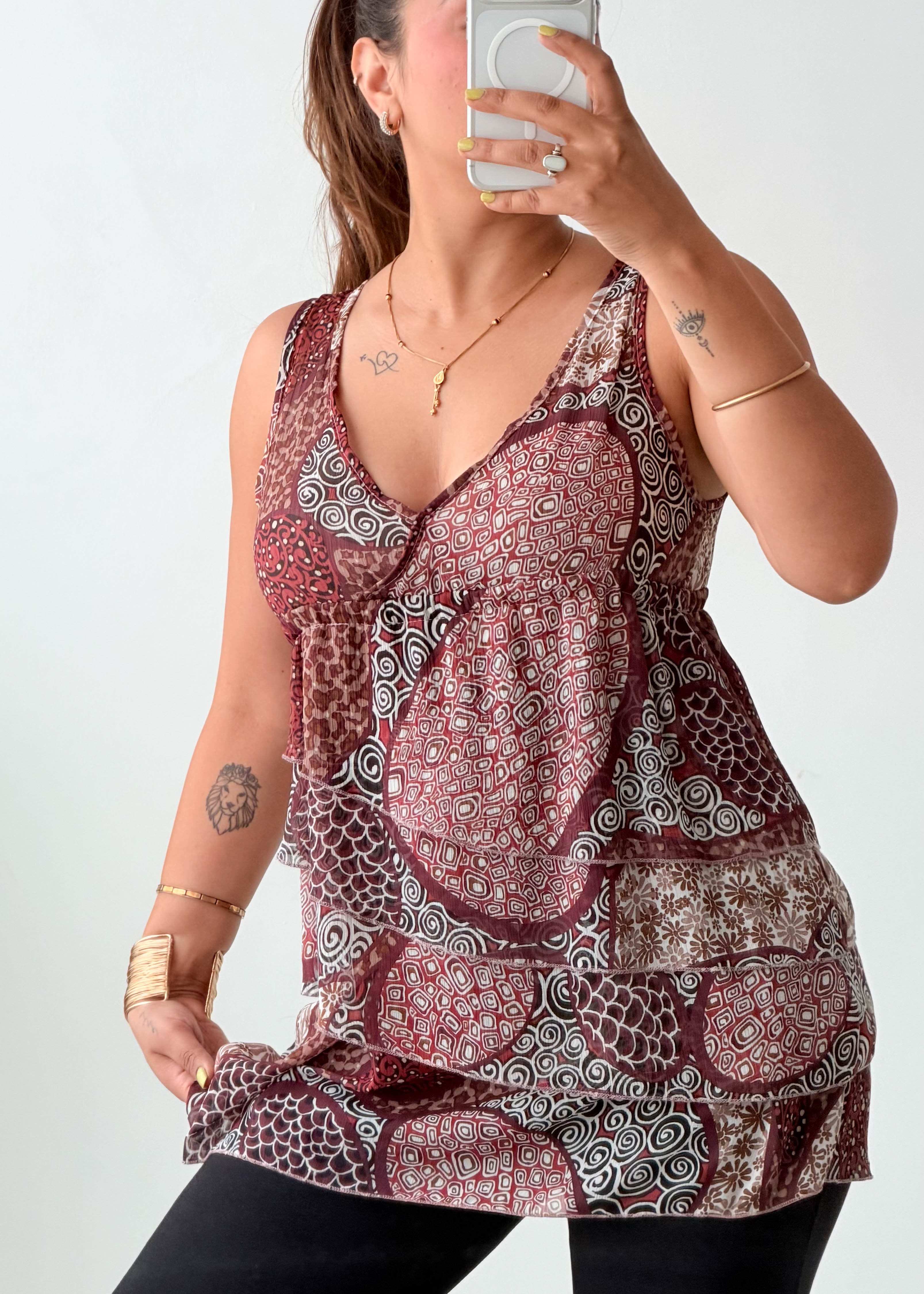 Size XS-S Brown Paisley Sleeveless Top