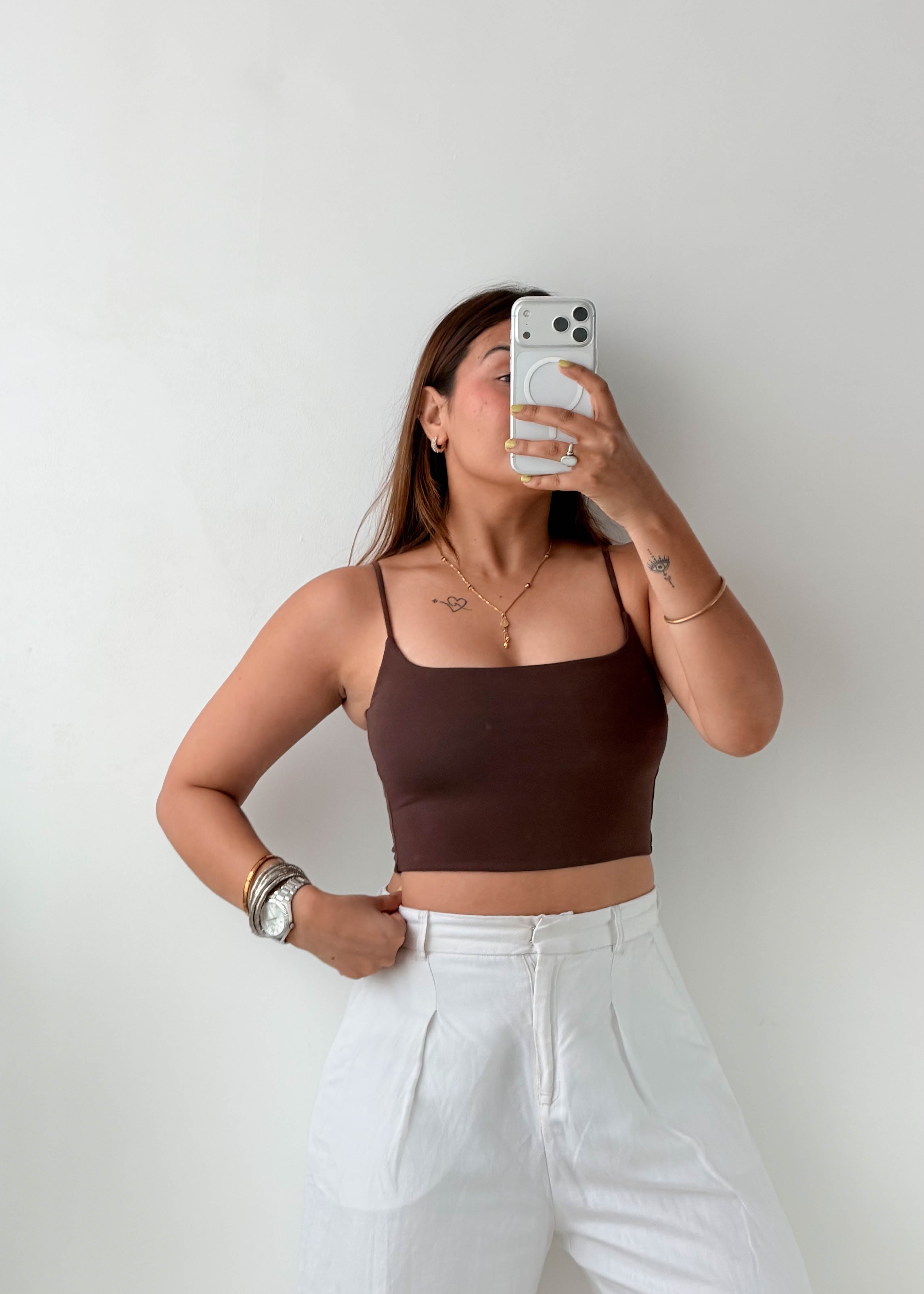 Size XS Brown Square Neck Crop Top