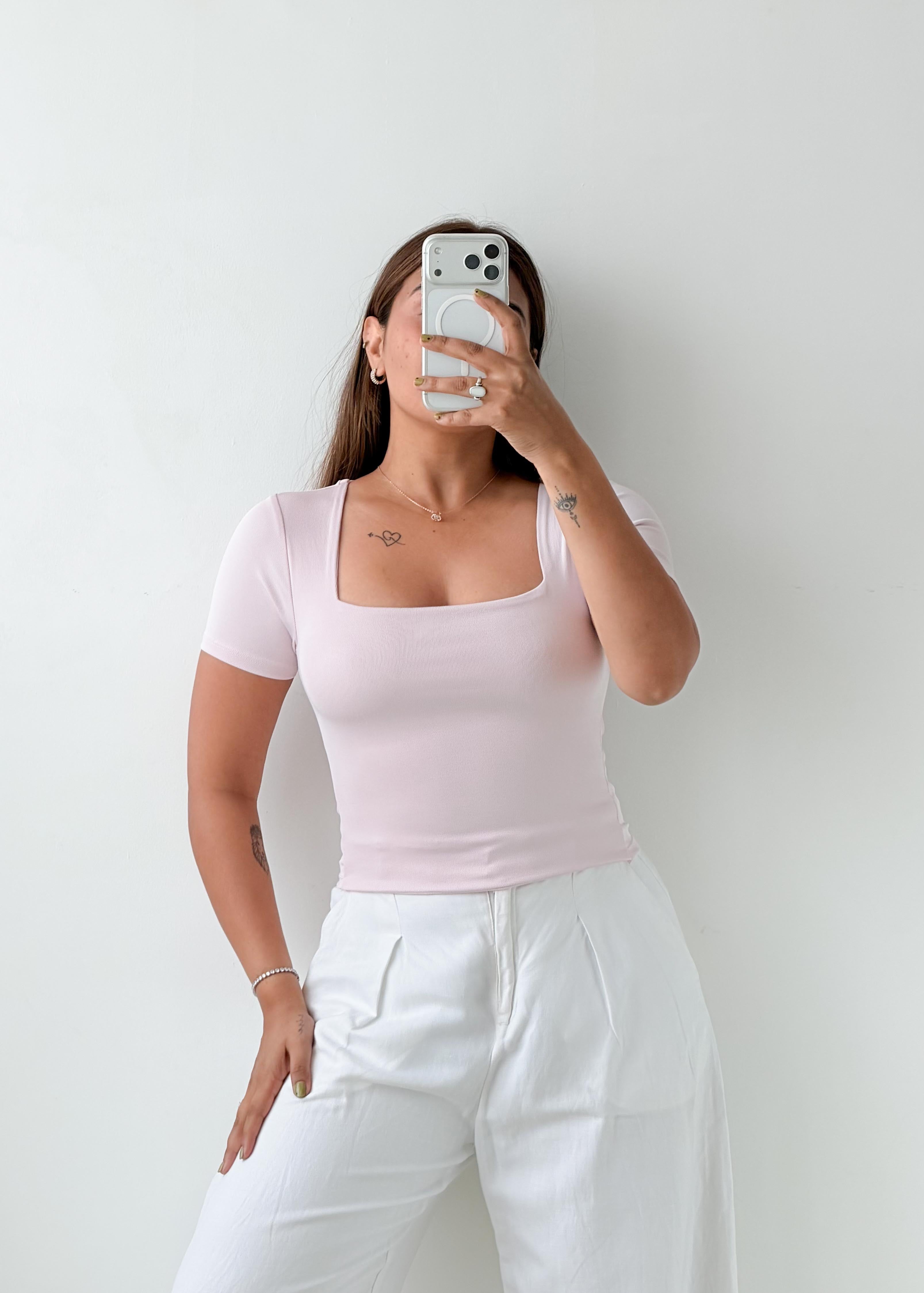 Size XS-S Baby Pink Square Neck Top