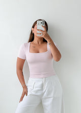 Size XS-S Baby Pink Square Neck Top