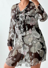 Size M-L Grey Floral Sheer Tunic Top