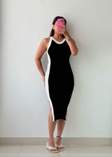 Size S-M Black Contrast Panel Midi Dress