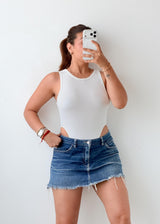 Size S-M White High Neck Cut-Out Bodysuit