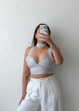 Size XS-S Grey Halter Cut-Out Crop Top