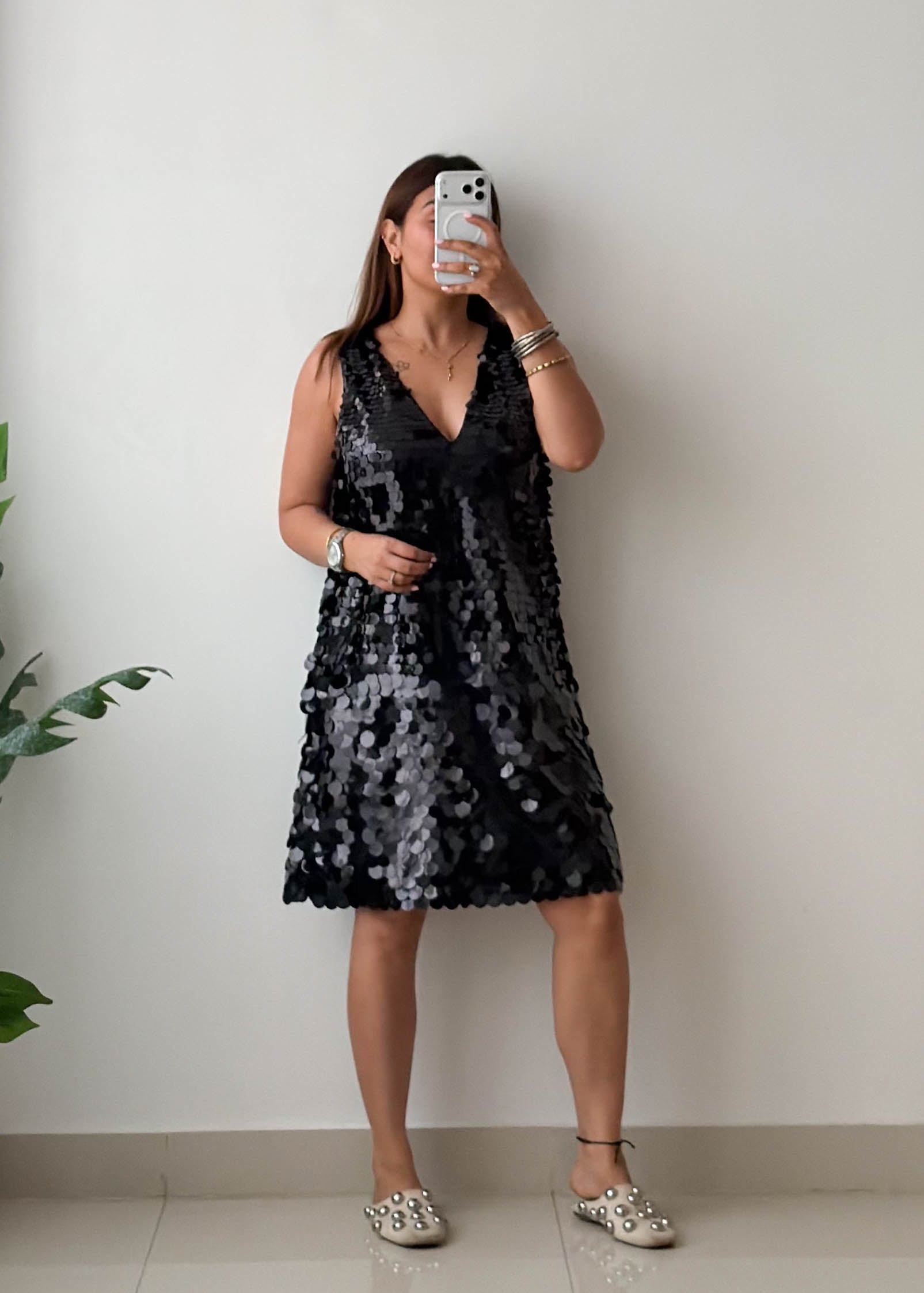 Size L Black Sequin Party Dress