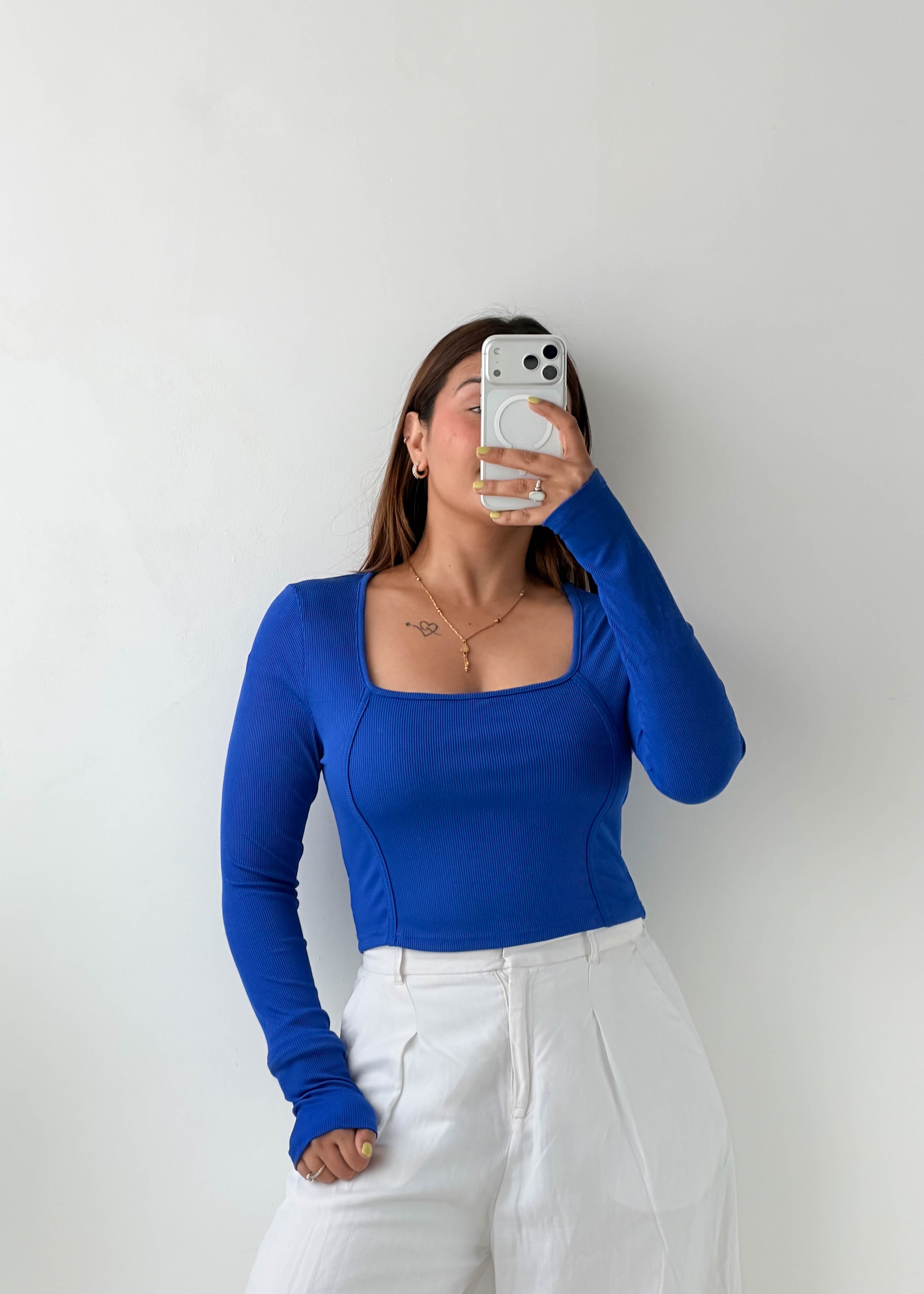 Size M-L Royal Blue Square Neck Crop Top