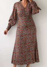 Size XS-S Brown Floral Long Sleeve Maxi Dress