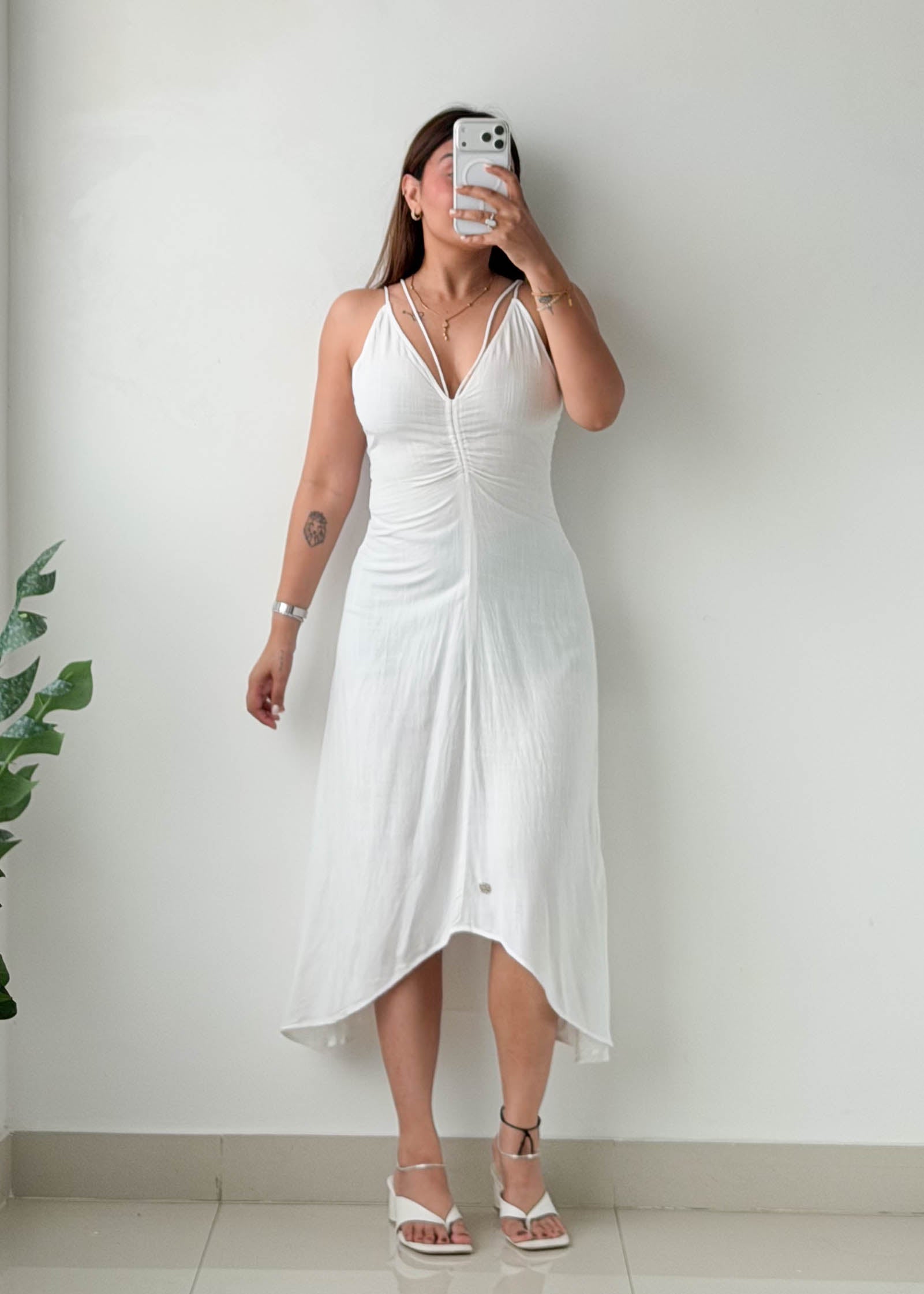 Size XS-S White Ruched Midi Dress