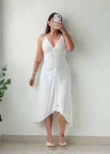 Size XS-S White Ruched Midi Dress