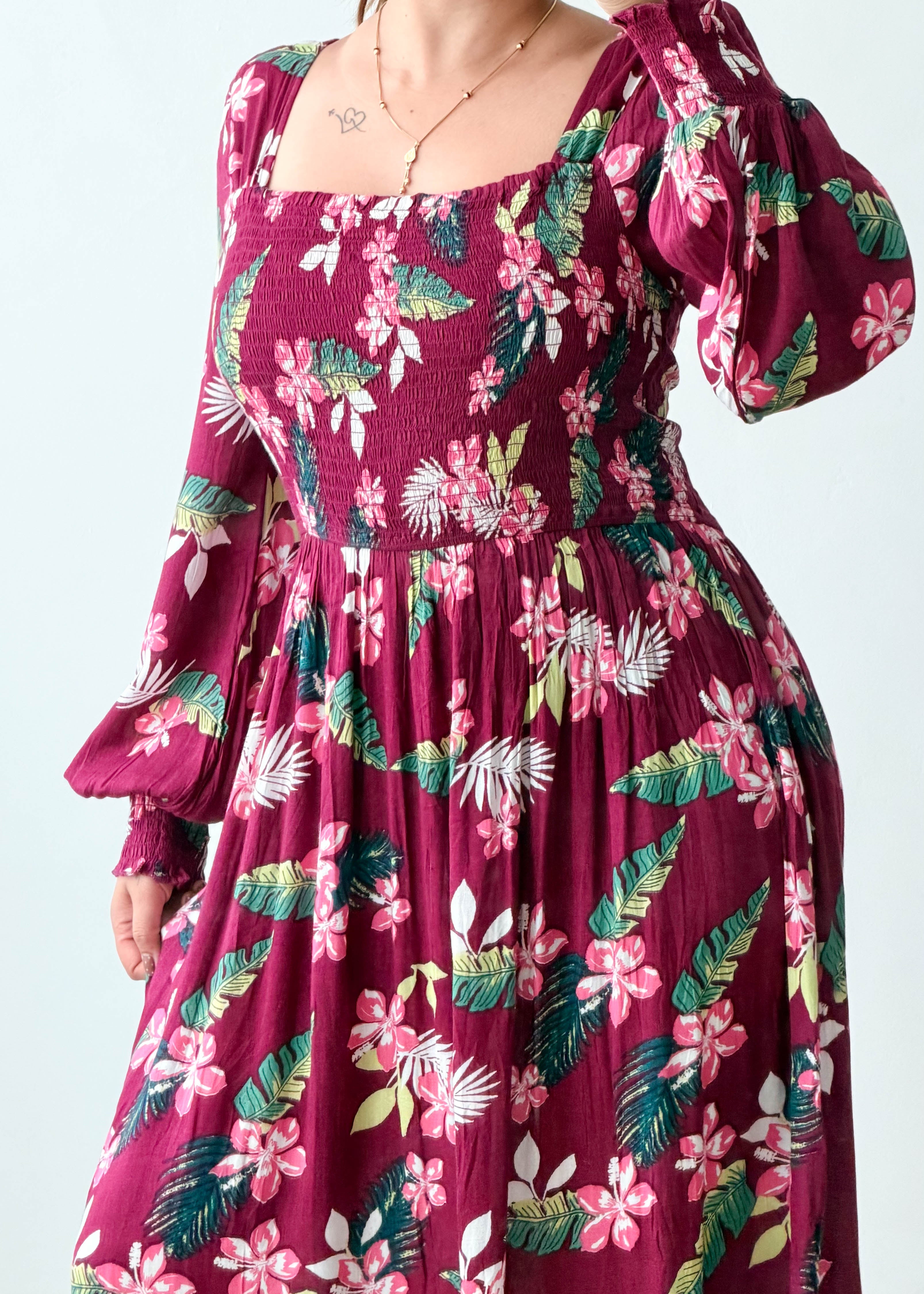 Size S-M Burgundy Floral Midi Dress