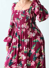 Size S-M Burgundy Floral Midi Dress