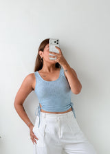 Size XS-S Light Blue Eyelet Tie-Side Crop Top
