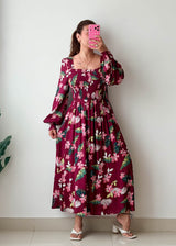 Size S-M Burgundy Floral Midi Dress