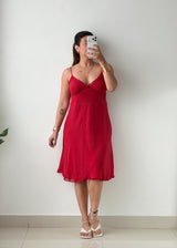 Size L Red Lace Trim Slip Midi Dress