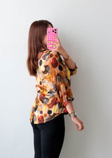 Size S-M Brown Abstract Circle Tie-Neck Blouse