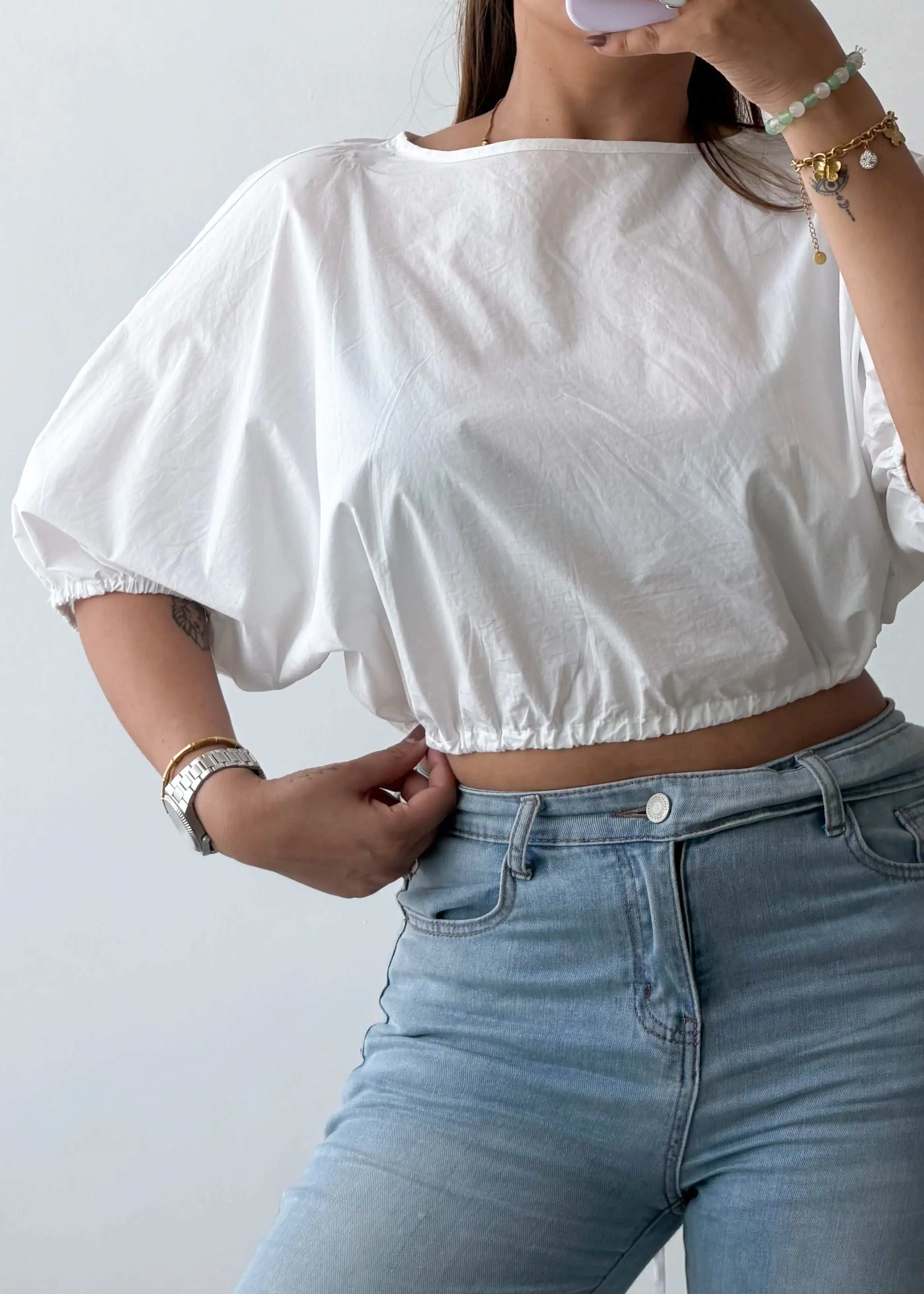 Size M-L, Puff Sleeve Crop Top