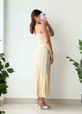 Size S- M, Cream Pleated Ribbed Midi Dress - Closet by Payal