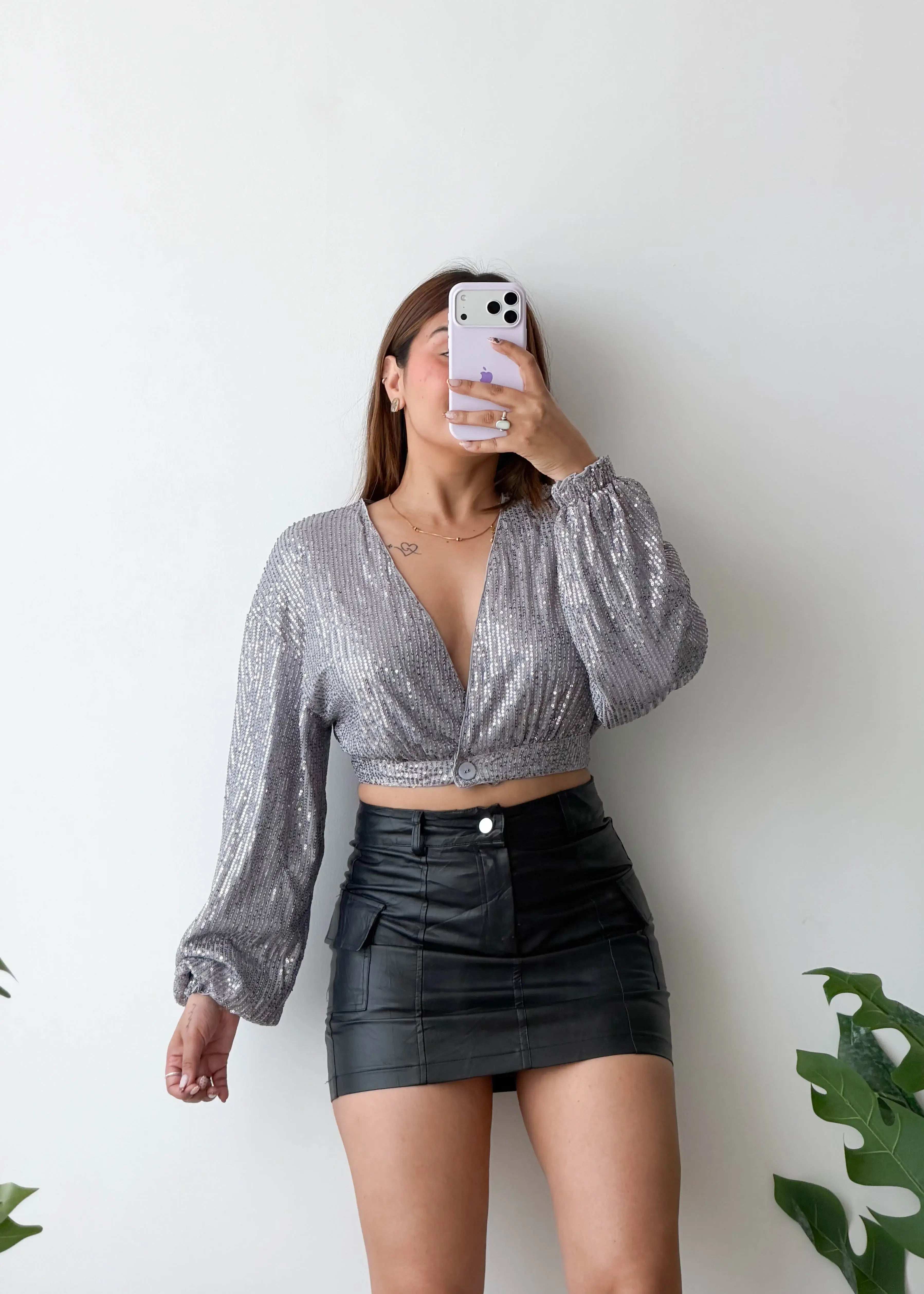 Size S-M, Silver Shimmer Crop Top