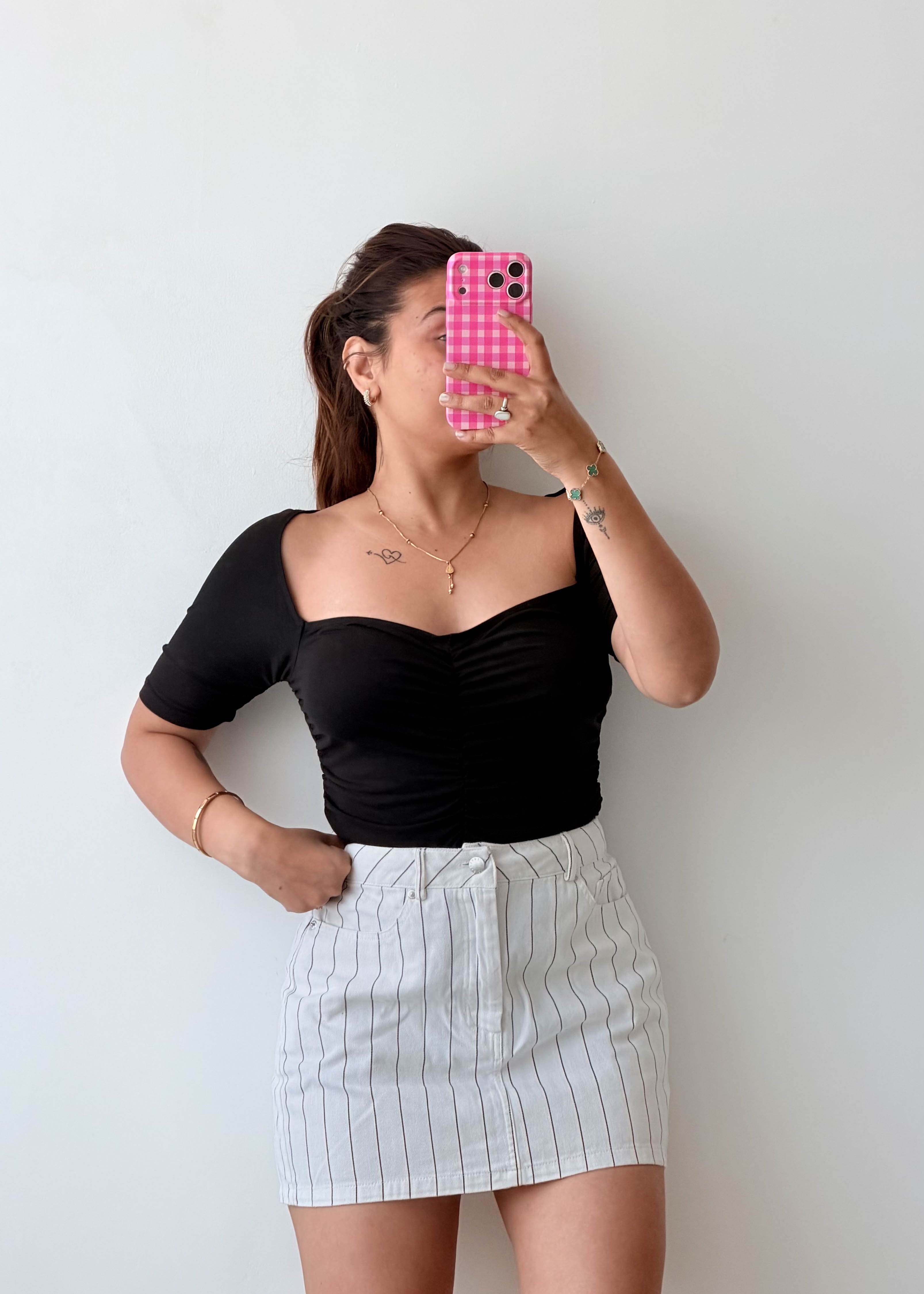 Size M-L Black Ruched Sweetheart Bodysuit