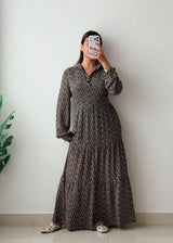 Size M-L Black Floral Tiered Maxi Dress