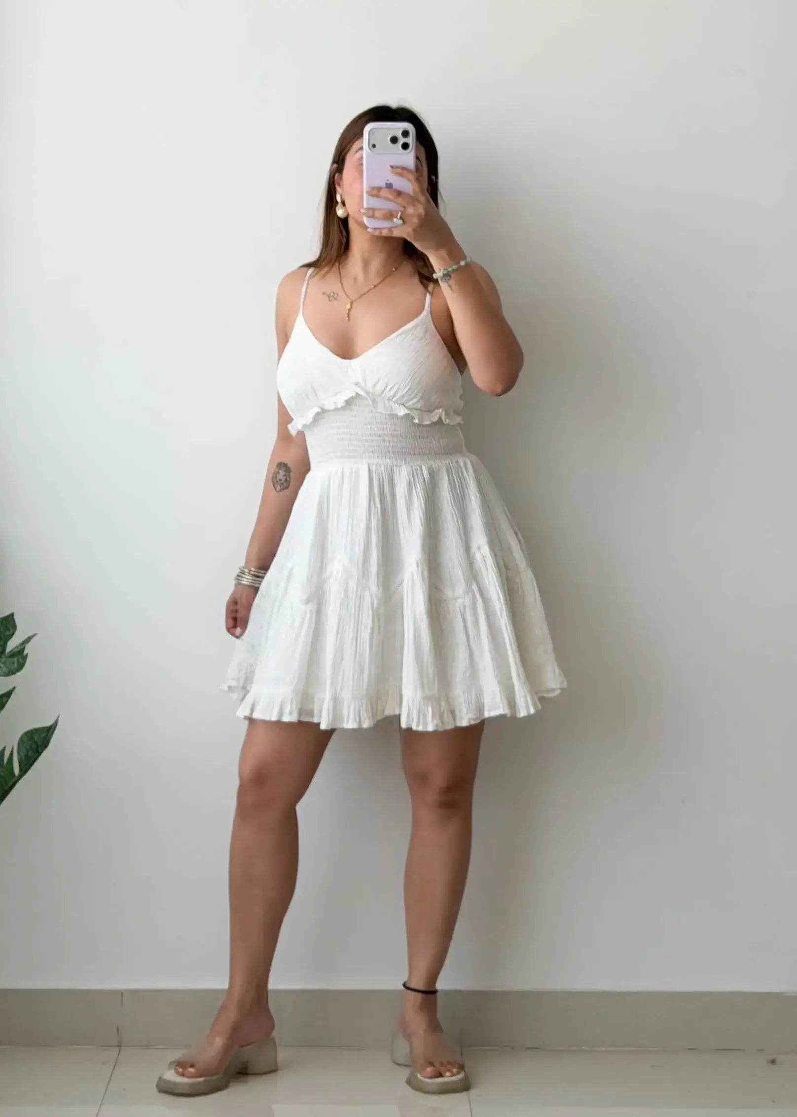Size XS-S, White Ruffle Fit & Flare Mini Dress