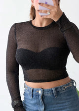 SIZE XS-S, Black Sheer Long Sleeve Crop Top