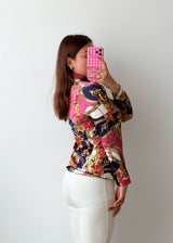 Size XS-S Pink Navy Baroque Print Shirt Top