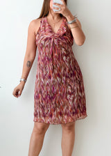 Size S-M Multicolor Printed Halter Mini Dress