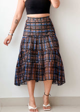 Waist 26-27 Checked Midi Skirt With Lining